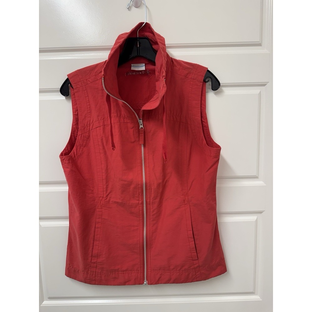 Columbia Women Red Cotton Nylon Full Zip Sleeveless Vest Pockets Small